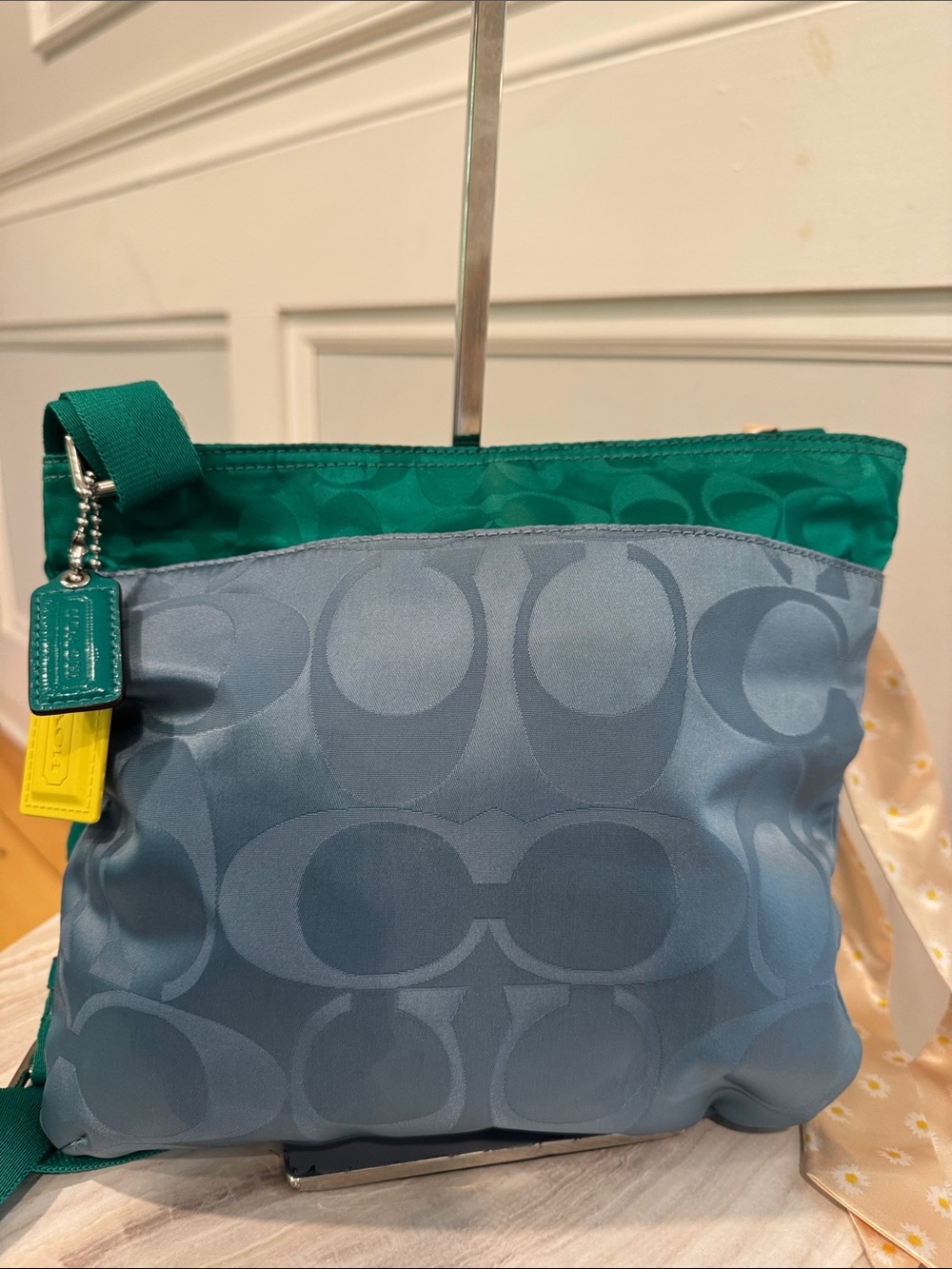 Coach Bag Getaway Green Blue Colorblock  Signature Logo Jacquard Crossbody Bag - Picture 7 of 17